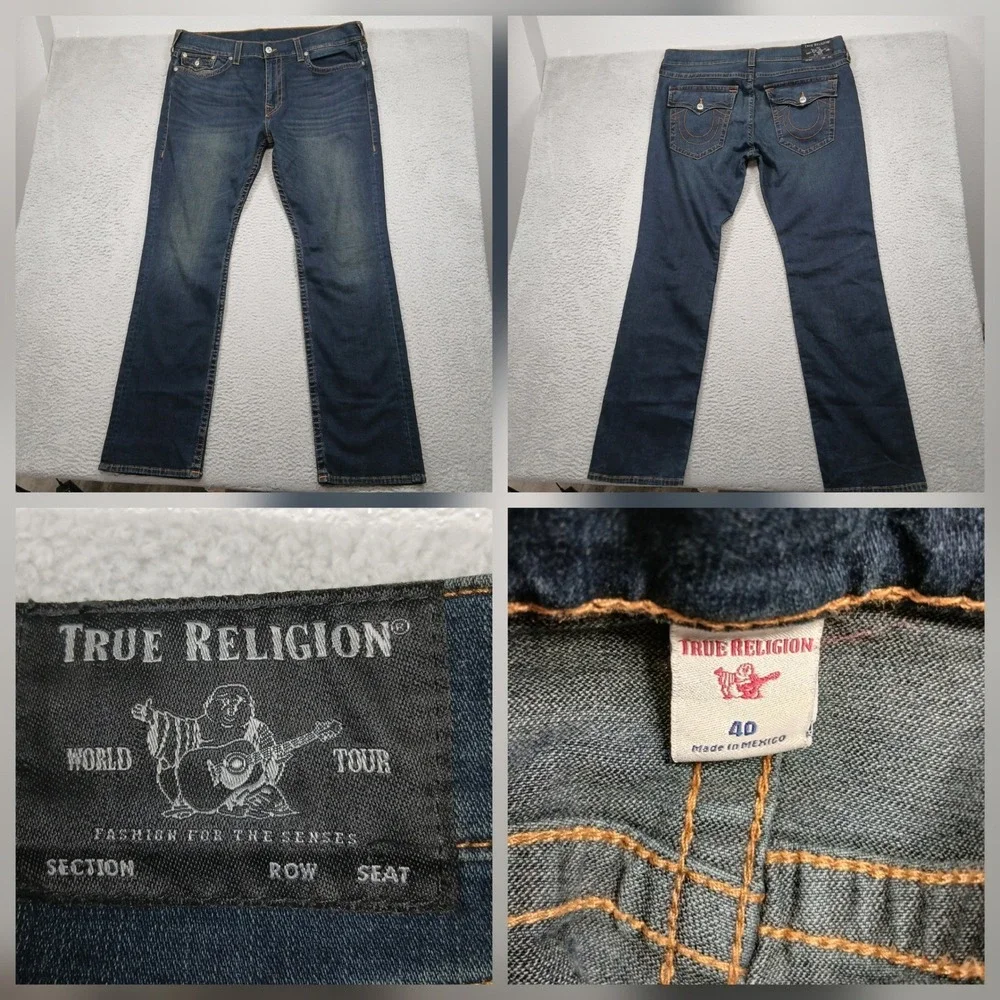 True Religion Section Straight Seat Flap Pocket Jeans‎ Men's 40 Dark Wash EUC